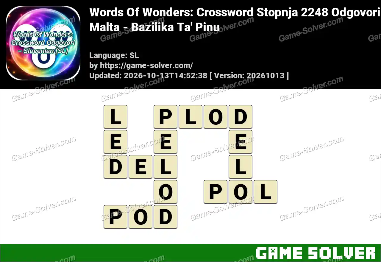 Words Of Wonders: Crossword Stopnja 2248 Odgovori – Malta – Bazilika Ta’ Pinu